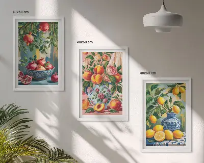 Zestaw obrazów do salonu Owocowe kompozycje granatów