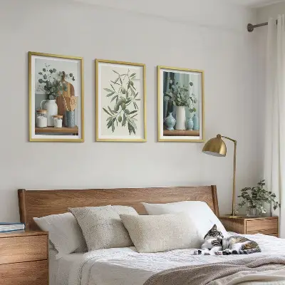 Zestaw 3 obrazów Zielone oliwki eukaliptus do salonu