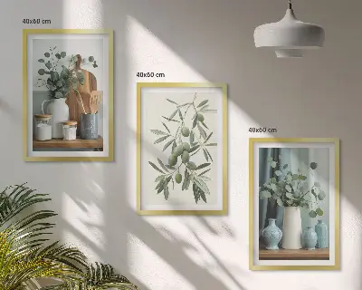 Zestaw 3 obrazów Zielone oliwki eukaliptus do salonu