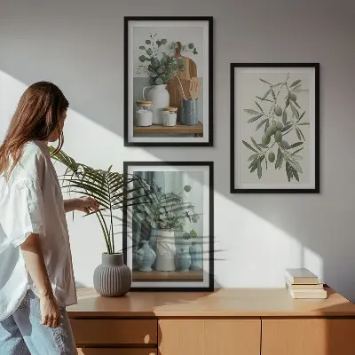 Zestaw 3 obrazów Zielone oliwki eukaliptus do salonu