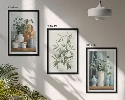 Zestaw 3 obrazów Zielone oliwki eukaliptus do salonu
