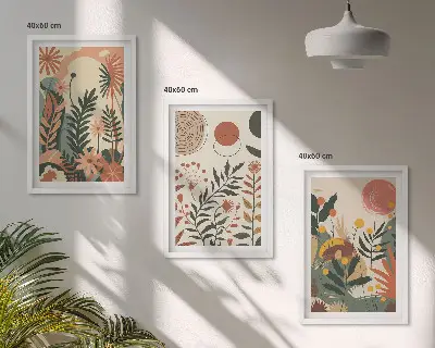 Zestaw obrazów do salonu z roślinnymi wzorami w stylu vintage w odcieniach pasteli