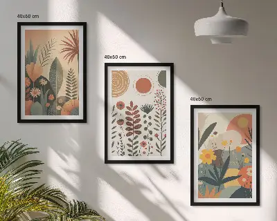 Kompozycja obrazów na ścianę z motywem roślin w stylu boho