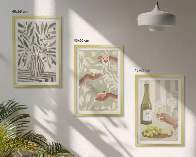 Zestaw obrazów do salonu z motywem kwiatów oliwnych w stylu rustykalnym