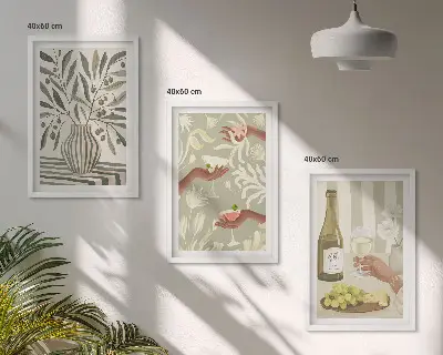 Zestaw obrazów do salonu z motywem kwiatów oliwnych w stylu rustykalnym
