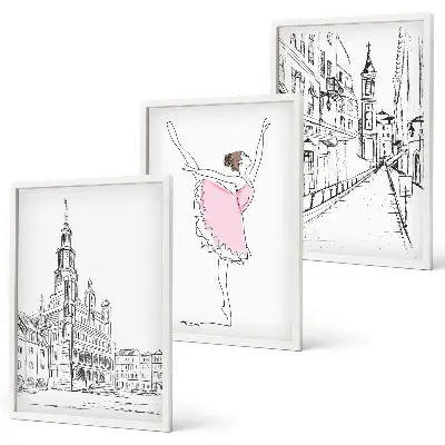 Zestaw obrazów do salonu Stylowe baletnice i architektura