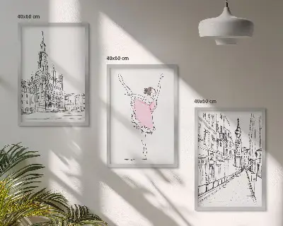 Zestaw obrazów do salonu stylowe baletnice z motywem architektury