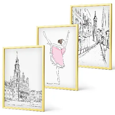 Zestaw obrazów do salonu stylowe baletnice z motywem architektury