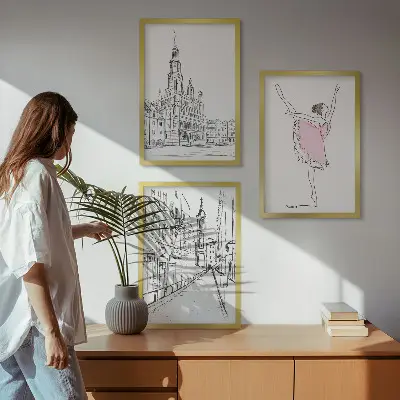 Zestaw obrazów do salonu stylowe baletnice z motywem architektury