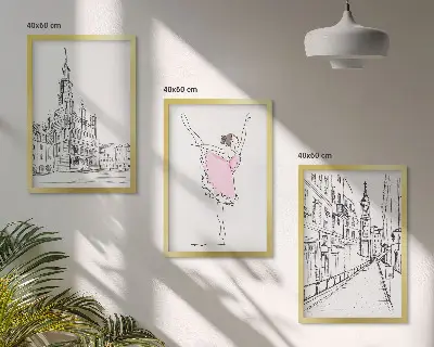 Zestaw obrazów do salonu stylowe baletnice z motywem architektury
