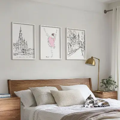 Zestaw obrazów do salonu stylowe baletnice z motywem architektury