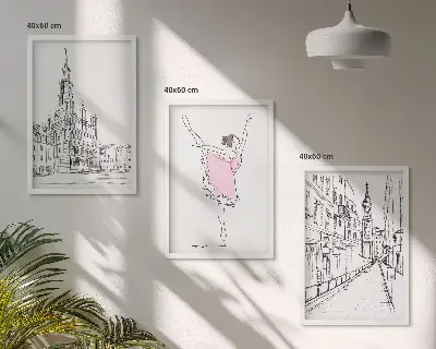 Zestaw obrazów do salonu stylowe baletnice z motywem architektury