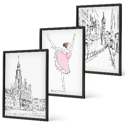 Zestaw obrazów do salonu stylowe baletnice z motywem architektury