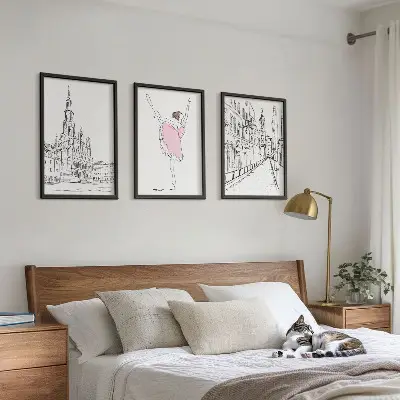 Zestaw obrazów do salonu stylowe baletnice z motywem architektury