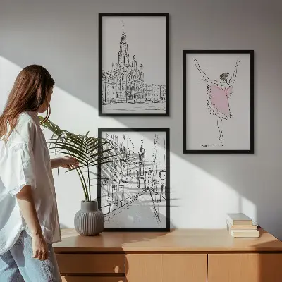 Zestaw obrazów do salonu stylowe baletnice z motywem architektury