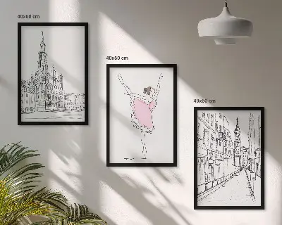Zestaw obrazów do salonu stylowe baletnice z motywem architektury