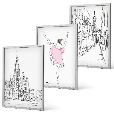 Zestaw obrazów do salonu stylowe baletnice z motywem architektury