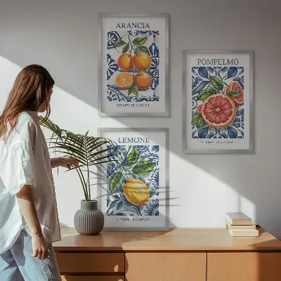 Zestaw 3 obrazów do salonu modne postery z włoskimi cytrusami