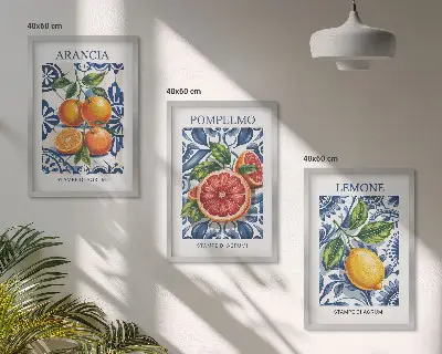 Zestaw 3 obrazów do salonu modne postery z włoskimi cytrusami