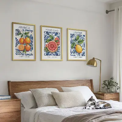 Zestaw 3 obrazów do salonu modne postery z włoskimi cytrusami