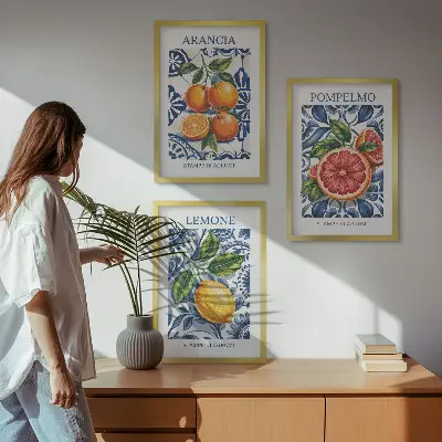 Zestaw 3 obrazów do salonu modne postery z włoskimi cytrusami