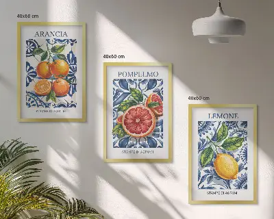 Zestaw 3 obrazów do salonu modne postery z włoskimi cytrusami