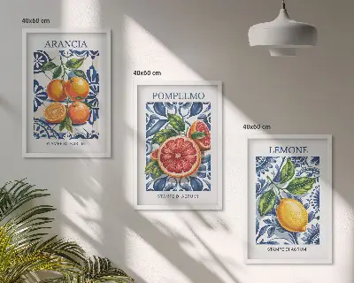 Zestaw 3 obrazów do salonu modne postery z włoskimi cytrusami