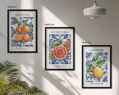 Zestaw 3 obrazów do salonu modne postery z włoskimi cytrusami
