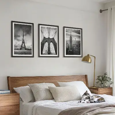 Wieże mosty monochromatyczne zestaw 3 obrazów do salonu
