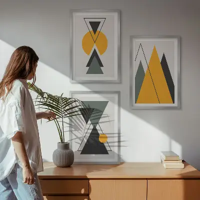 Kompozycja obrazów na ścianę abstrakcyjne kształty geometryczne