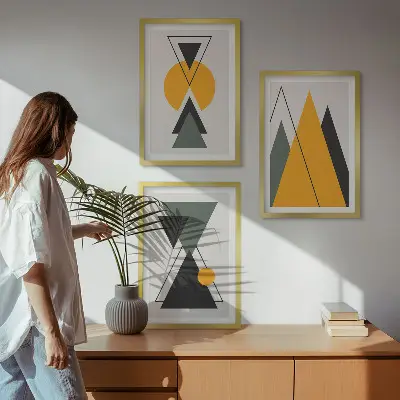 Kompozycja obrazów na ścianę abstrakcyjne kształty geometryczne
