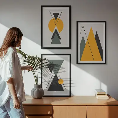 Kompozycja obrazów na ścianę abstrakcyjne kształty geometryczne