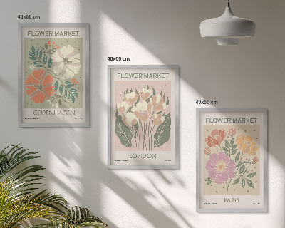 Zestaw 3 obrazów do salonu Kwiatowe postery Kopenhaga Londyn Paryż