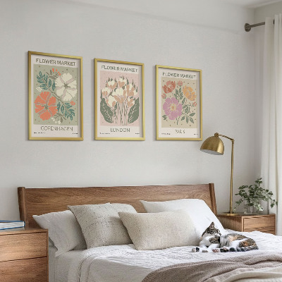 Zestaw 3 obrazów do salonu Kwiatowe postery Kopenhaga Londyn Paryż