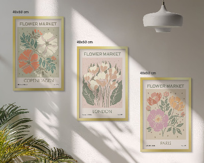 Zestaw 3 obrazów do salonu Kwiatowe postery Kopenhaga Londyn Paryż