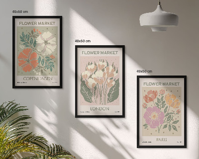 Zestaw 3 obrazów do salonu Kwiatowe postery Kopenhaga Londyn Paryż