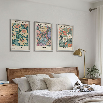 Zestaw obrazów do salonu Postery kwiatowe Tokio Paryż Londyn