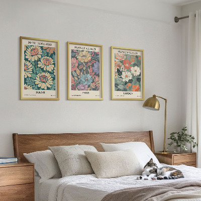 Zestaw obrazów do salonu Postery kwiatowe Tokio Paryż Londyn
