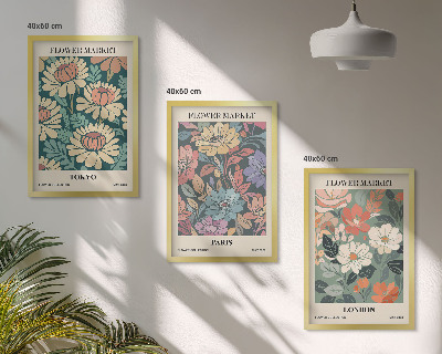 Zestaw obrazów do salonu Postery kwiatowe Tokio Paryż Londyn