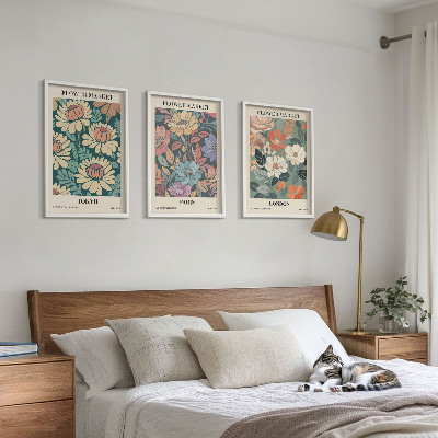 Zestaw obrazów do salonu Postery kwiatowe Tokio Paryż Londyn