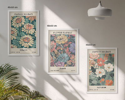 Zestaw obrazów do salonu Postery kwiatowe Tokio Paryż Londyn