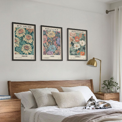 Zestaw obrazów do salonu Postery kwiatowe Tokio Paryż Londyn