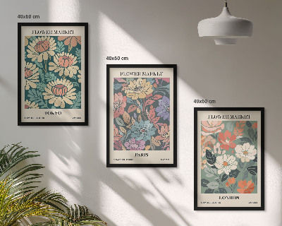 Zestaw obrazów do salonu Postery kwiatowe Tokio Paryż Londyn