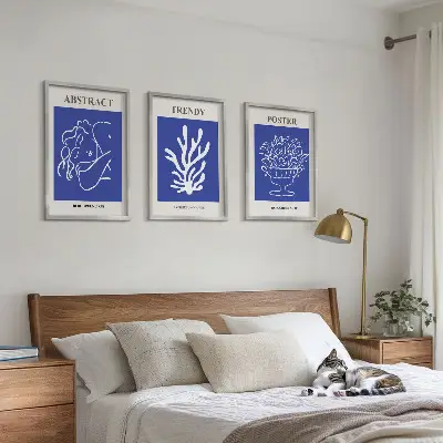 Zestaw obrazów do salonu stylowe niebieskie postery