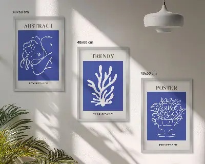 Zestaw obrazów do salonu stylowe niebieskie postery