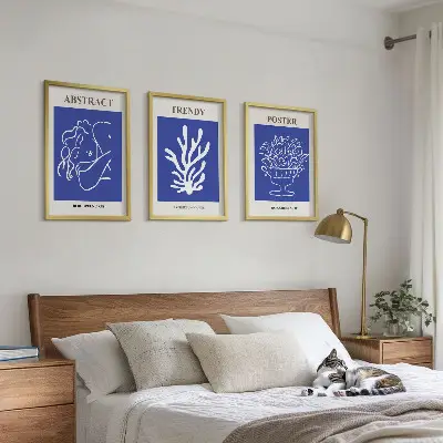 Zestaw obrazów do salonu stylowe niebieskie postery