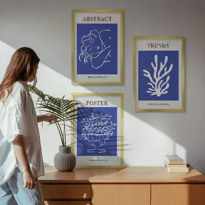 Zestaw obrazów do salonu stylowe niebieskie postery