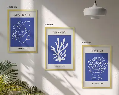 Zestaw obrazów do salonu stylowe niebieskie postery