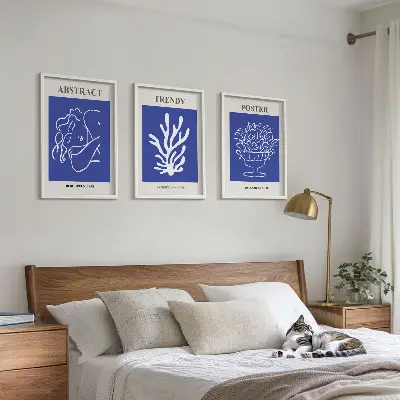 Zestaw obrazów do salonu stylowe niebieskie postery