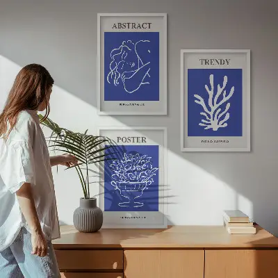 Zestaw obrazów do salonu stylowe niebieskie postery
